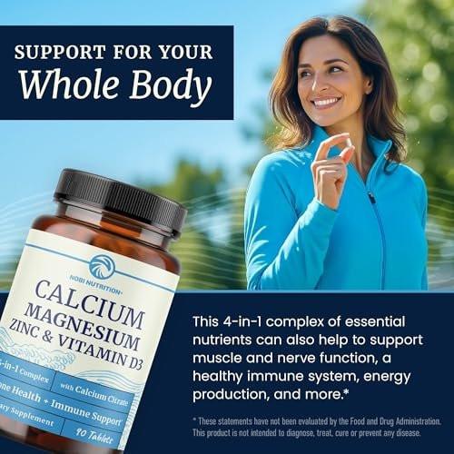 Calcium Magnesium Zink D3 Kapseln | Starke Knochen, Gesunde Zähne & Immununterstützung | Calciumcitrat, Magnesium und Zink mit Vitamin D3 | 4-in-1 Cal Mag Supplement | 90 Tabletten (1 Monatsvorrat)