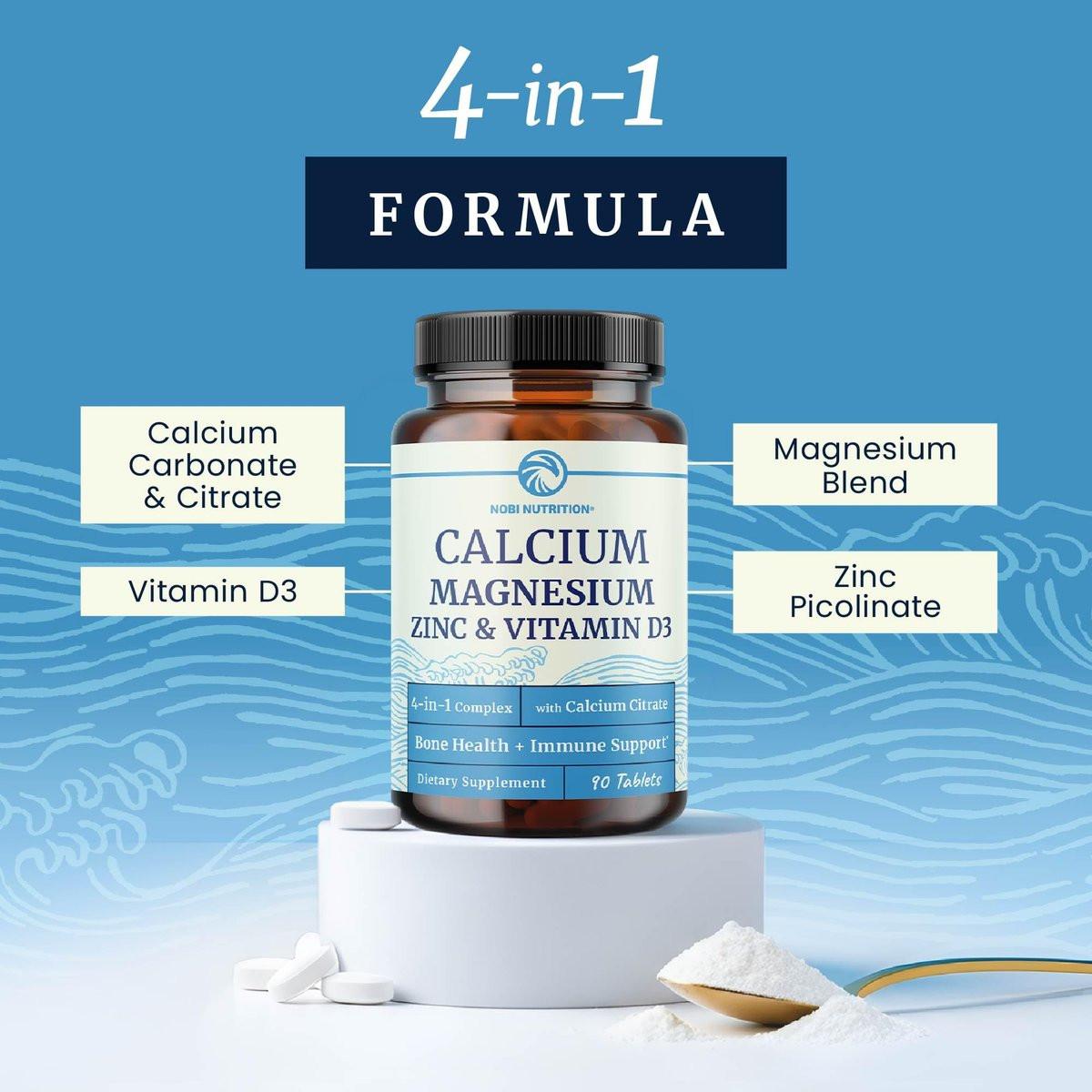 Calcium Magnesium Zink D3 Kapseln | Starke Knochen, Gesunde Zähne & Immununterstützung | Calciumcitrat, Magnesium und Zink mit Vitamin D3 | 4-in-1 Cal Mag Supplement | 90 Tabletten (1 Monatsvorrat)