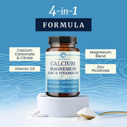Calcium Magnesium Zink D3 Kapseln | Starke Knochen, Gesunde Zähne & Immununterstützung | Calciumcitrat, Magnesium und Zink mit Vitamin D3 | 4-in-1 Cal Mag Supplement | 90 Tabletten (1 Monatsvorrat)