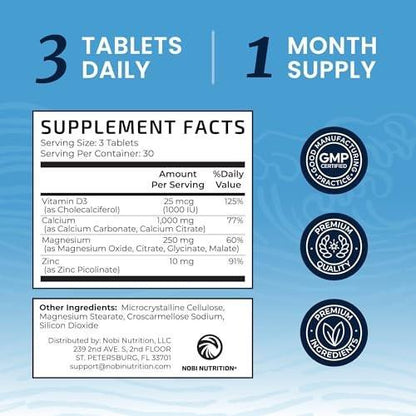 Calcium Magnesium Zink D3 Kapseln | Starke Knochen, Gesunde Zähne & Immununterstützung | Calciumcitrat, Magnesium und Zink mit Vitamin D3 | 4-in-1 Cal Mag Supplement | 90 Tabletten (1 Monatsvorrat)