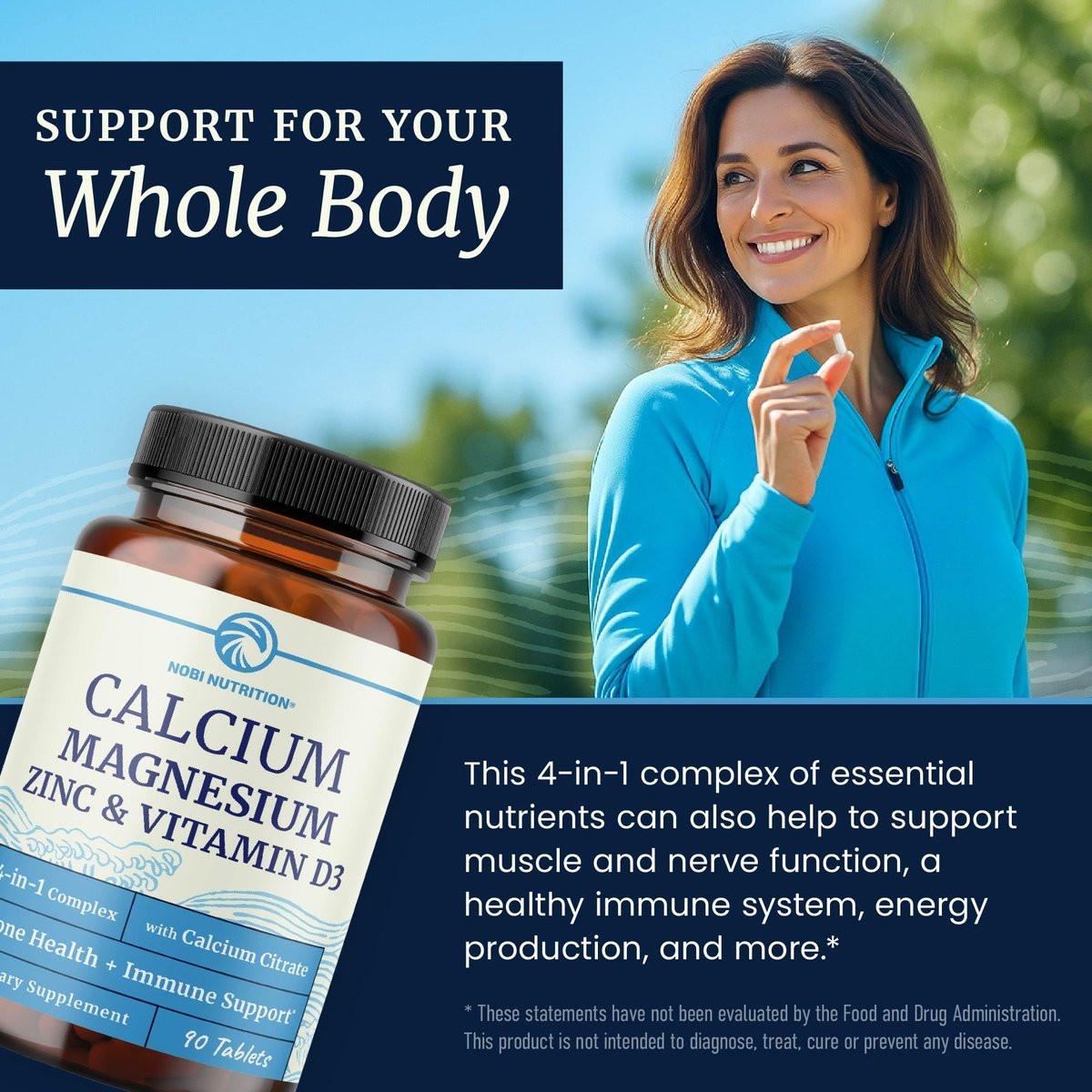 Calcium Magnesium Zink D3 Kapseln | Starke Knochen, Gesunde Zähne & Immununterstützung | Calciumcitrat, Magnesium und Zink mit Vitamin D3 | 4-in-1 Cal Mag Supplement | 90 Tabletten (1 Monatsvorrat)