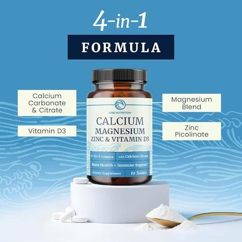 Calcium Magnesium Zink D3 Kapseln | Starke Knochen, Gesunde Zähne & Immununterstützung | Calciumcitrat, Magnesium und Zink mit Vitamin D3 | 4-in-1 Cal Mag Supplement | 90 Tabletten (1 Monatsvorrat)