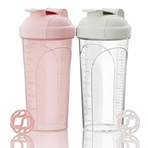 PZMLOASN Premium Protein Shaker Flasche 2er-Pack mit 2 Tritan Mischkugeln | Shaker-Becher für Fitness-Workout | Protein-Shake-Flasche 24 oz/700 ml