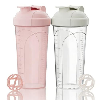 PZMLOASN Premium Protein Shaker Flasche 2er-Pack mit 2 Tritan Mischkugeln | Shaker-Becher für Fitness-Workout | Protein-Shake-Flasche 24 oz/700 ml