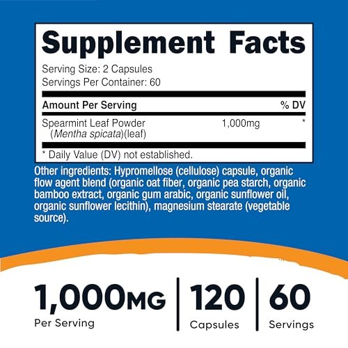 Nutricost Spearmint Leaf (1000mg) 120 Kapseln - Minze Ergänzung, GMO-frei, Glutenfrei, 60 Portionen