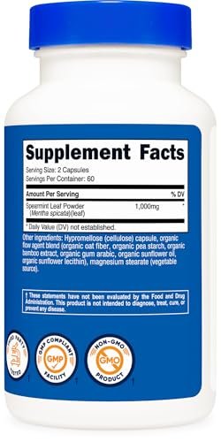 Nutricost Spearmint Leaf (1000mg) 120 Kapseln - Minze Ergänzung, GMO-frei, Glutenfrei, 60 Portionen