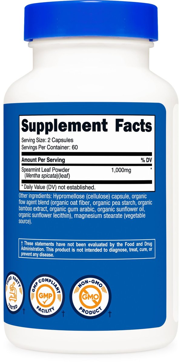 Nutricost Spearmint Leaf (1000mg) 120 Kapseln - Minze Ergänzung, GMO-frei, Glutenfrei, 60 Portionen