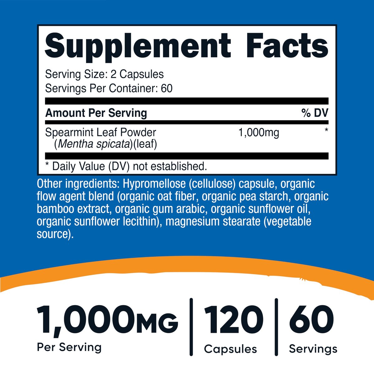 Nutricost Spearmint Leaf (1000mg) 120 Kapseln - Minze Ergänzung, GMO-frei, Glutenfrei, 60 Portionen