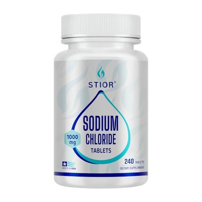 STIOR Reines Natriumchlorid Tabletten 1000 mg | 240 Stück Salzergänzung | GMP-zertifiziert in den USA, drittanbietergetestet | Vegan, Nicht-GVO, Glutenfrei, ohne Allergene & künstliche Zusätze