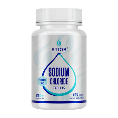 STIOR Reines Natriumchlorid Tabletten 1000 mg | 240 Stück Salzergänzung | GMP-zertifiziert in den USA, drittanbietergetestet | Vegan, Nicht-GVO, Glutenfrei, ohne Allergene & künstliche Zusätze