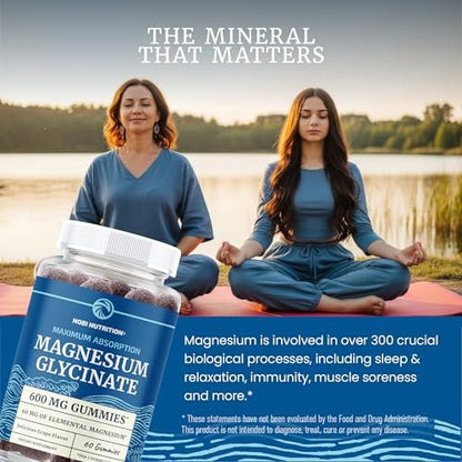 Magnesium Glycinat Gummies 600 mg | Schlaf, Ruhe & Entspannung | 60 mg elementares Magnesium pro Portion | Traubengeschmack, glutenfrei | Hoch absorbierbare Magnesium Gummis für Frauen, Männer & Familie | 60 Stück