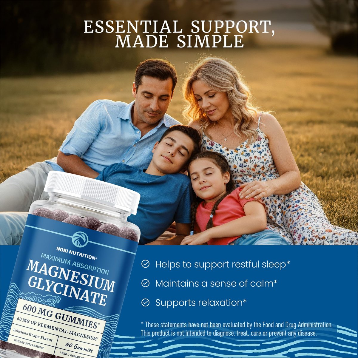 Magnesium Glycinat Gummies 600 mg | Schlaf, Ruhe & Entspannung | 60 mg elementares Magnesium pro Portion | Traubengeschmack, glutenfrei | Hoch absorbierbare Magnesium Gummis für Frauen, Männer & Familie | 60 Stück