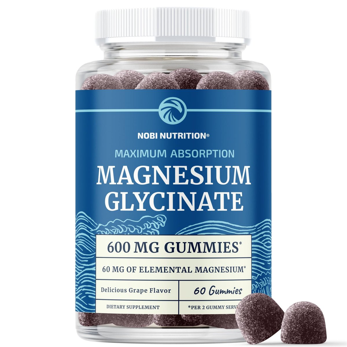 Magnesium Glycinat Gummies 600 mg | Schlaf, Ruhe & Entspannung | 60 mg elementares Magnesium pro Portion | Traubengeschmack, glutenfrei | Hoch absorbierbare Magnesium Gummis für Frauen, Männer & Familie | 60 Stück