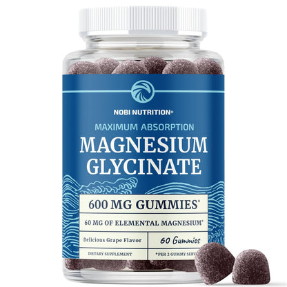 Magnesium Glycinat Gummies 600 mg | Schlaf, Ruhe & Entspannung | 60 mg elementares Magnesium pro Portion | Traubengeschmack, glutenfrei | Hoch absorbierbare Magnesium Gummis für Frauen, Männer & Familie | 60 Stück