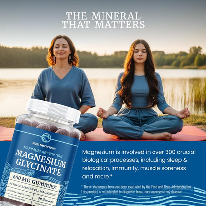 Magnesium Glycinat Gummies 600 mg | Schlaf, Ruhe & Entspannung | 60 mg elementares Magnesium pro Portion | Traubengeschmack, glutenfrei | Hoch absorbierbare Magnesium Gummis für Frauen, Männer & Familie | 60 Stück