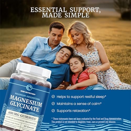 Magnesium Glycinat Gummies 600 mg | Schlaf, Ruhe & Entspannung | 60 mg elementares Magnesium pro Portion | Traubengeschmack, glutenfrei | Hoch absorbierbare Magnesium Gummis für Frauen, Männer & Familie | 60 Stück