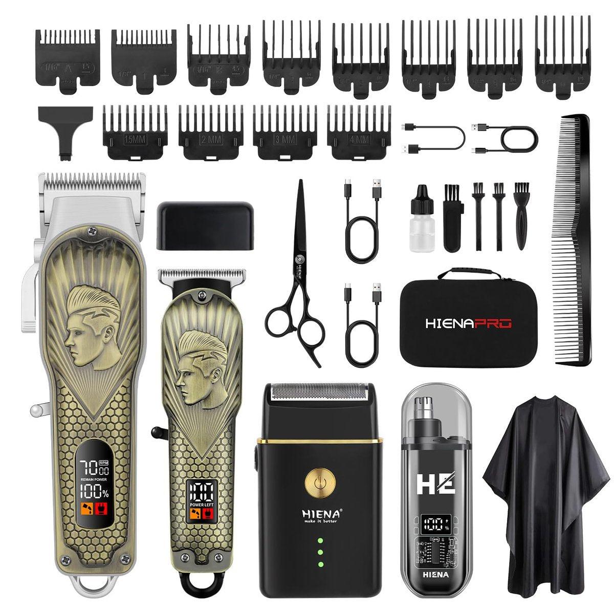 HIENA PRO Professioneller Haarschneider für Herren, Kabelloser Haarschneider für Barber-Clipper und Trimmer LED-Haarschneideset mit Folienrasierer, Nasentrimmer, Wiederaufladbare Haarschneidemaschine für Männer