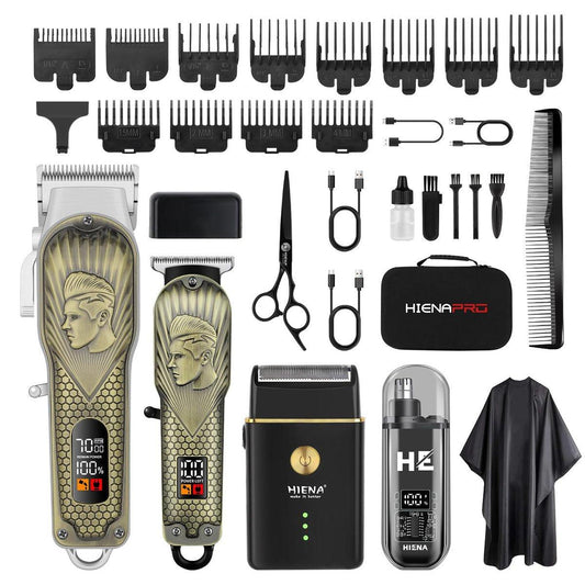 HIENA PRO Professioneller Haarschneider für Herren, Kabelloser Haarschneider für Barber-Clipper und Trimmer LED-Haarschneideset mit Folienrasierer, Nasentrimmer, Wiederaufladbare Haarschneidemaschine für Männer