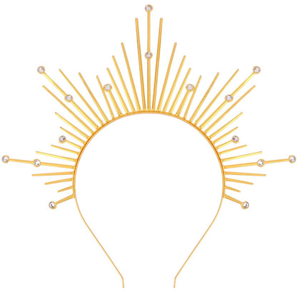 Atoden Halo-Stirnband Mary Gold Heiligenschein-Krone Griechische Göttin-Kopfschmuck Sonnenstrahlen-Spikes-Sonnenkopfschmuck Metall Renaissance-Stirnband Halloween-Haarschmuck für Cosplay Kostüm Partygeschenke
