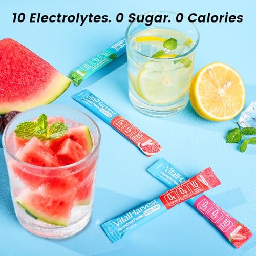 24 Sticks Electrolytes Pulver-Päckchen 7 Geschmacksrichtungen Zuckerfreie Hydratationspäckchen Liquid Daily IV Drink Mix, wenig Natrium, Zitronenlimonade, Wassermelone, Erdbeere, Traube, Grapefruit, Zitronengurke, Minze