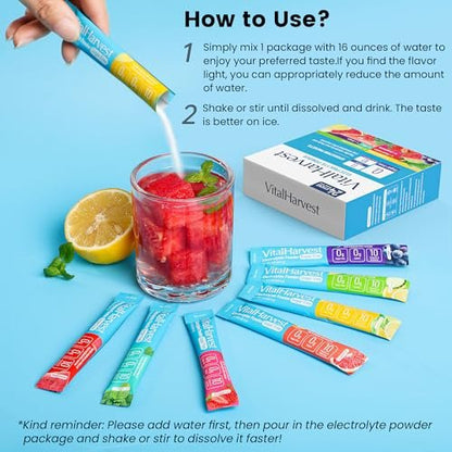 24 Sticks Electrolytes Pulver-Päckchen 7 Geschmacksrichtungen Zuckerfreie Hydratationspäckchen Liquid Daily IV Drink Mix, wenig Natrium, Zitronenlimonade, Wassermelone, Erdbeere, Traube, Grapefruit, Zitronengurke, Minze