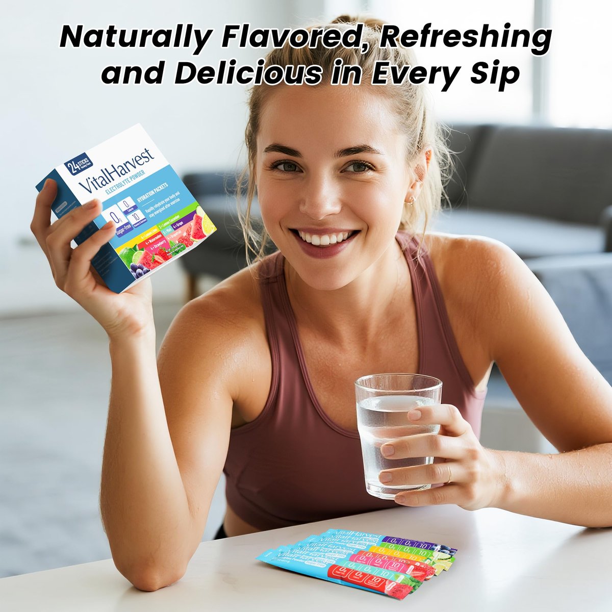 24 Sticks Electrolytes Pulver-Päckchen 7 Geschmacksrichtungen Zuckerfreie Hydratationspäckchen Liquid Daily IV Drink Mix, wenig Natrium, Zitronenlimonade, Wassermelone, Erdbeere, Traube, Grapefruit, Zitronengurke, Minze