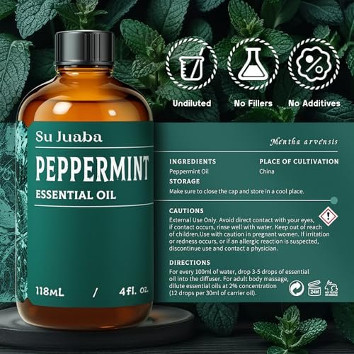 SU JUABA Pfefferminzöl 118 ml – 100% reines & natürliches Aromatherapieöl für Diffuser, Spray, Haut und Haar