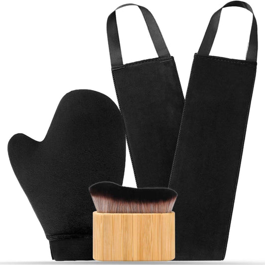 3-in-1 Selbstbräunungs-Handschuhe Set: Rückenteil, Applikator & Pinsel für gleichmäßige Bräune – 5 Stück