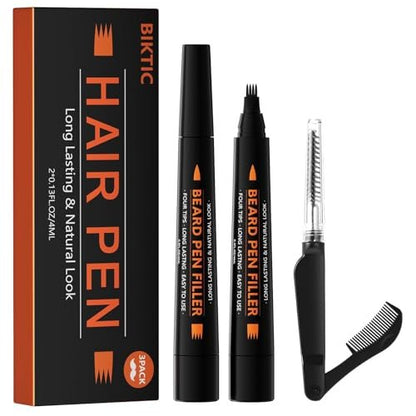 3er-Pack Bartstift zum Auffüllen für Männer (Schwarz) – Vierfach-Spitze Bartstift, wasserfest, schweißfest, langanhaltend, verbessert effektiv Gesichtsbehaarung