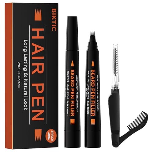 3er-Pack Bartstift zum Auffüllen für Männer (Schwarz) – Vierfach-Spitze Bartstift, wasserfest, schweißfest, langanhaltend, verbessert effektiv Gesichtsbehaarung