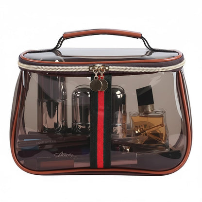 New Retro Vintage Vanity Bag – Transparent Kosmetiktasche mit Henkel, große wasserabweisende Kulturbeutel für Damen, Reise Make-up Aufbewahrungstasche