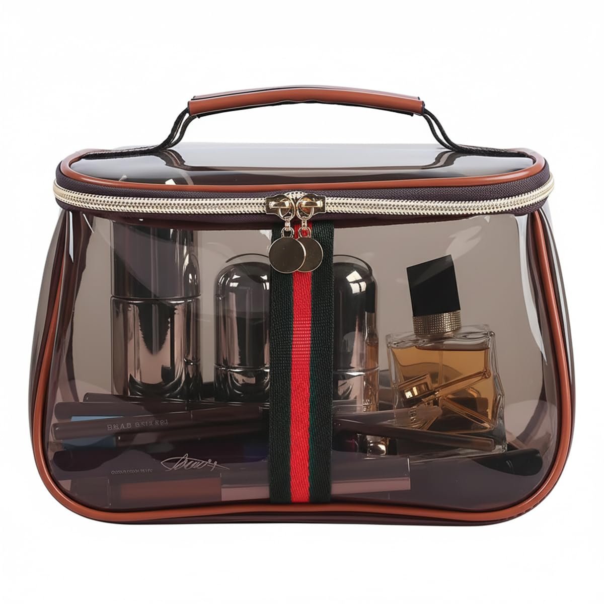 New Retro Vintage Vanity Bag – Transparent Kosmetiktasche mit Henkel, große wasserabweisende Kulturbeutel für Damen, Reise Make-up Aufbewahrungstasche