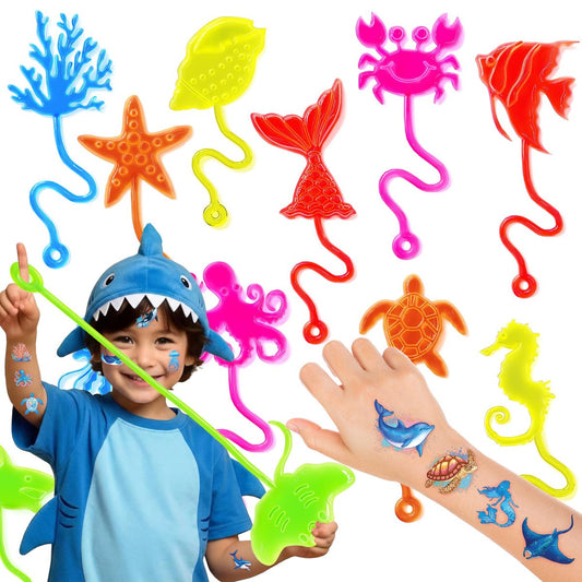 48-teiliges Ozean-Party-Set: 24 temporäre Tattoos & 24 Klebehände – Perfekte Geburtstagsparty-Zubehör, Goodie-Bag-Füller, Schatzbox-Spielzeug, Klassenzimmerpreise und Geschenke für Schüler