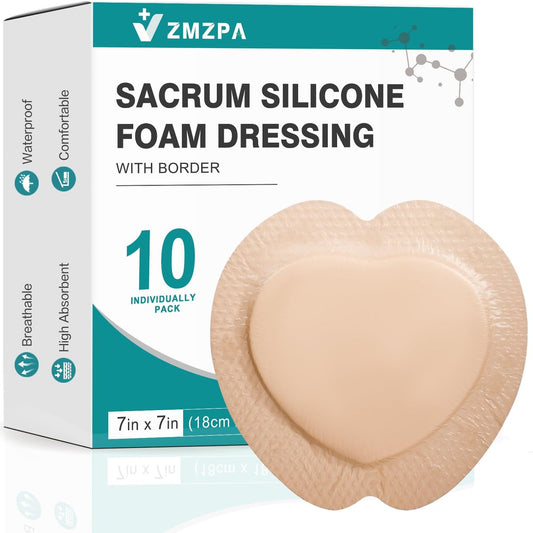 Sakraler Schaumverband, Silikon-Schaumverband mit Rand, 7x7 große Wundauflage für Druckgeschwüre am Gesäß, superabsorbierendes Druckgeschwür-Präventionspad, wasserdicht & atmungsaktiv (10er-Pack)
