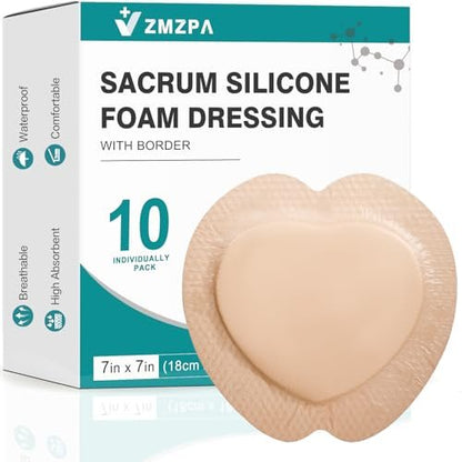 Sakraler Schaumverband, Silikon-Schaumverband mit Rand, 7x7 große Wundauflage für Druckgeschwüre am Gesäß, superabsorbierendes Druckgeschwür-Präventionspad, wasserdicht & atmungsaktiv (10er-Pack)