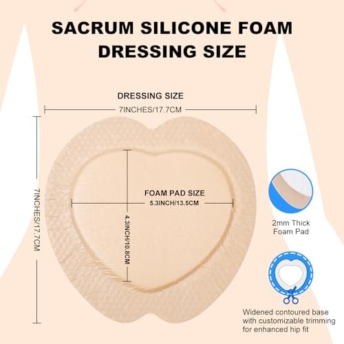 Sakraler Schaumverband, Silikon-Schaumverband mit Rand, 7x7 große Wundauflage für Druckgeschwüre am Gesäß, superabsorbierendes Druckgeschwür-Präventionspad, wasserdicht & atmungsaktiv (10er-Pack)