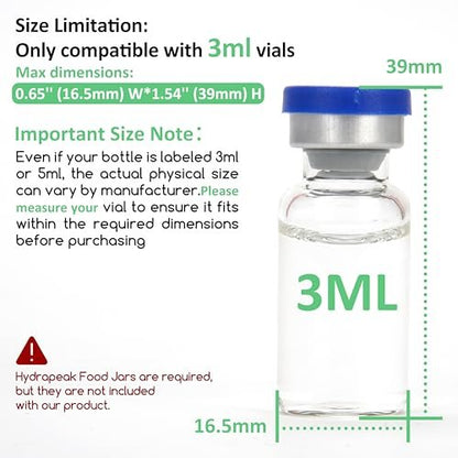 Silikon-Vial-Einsatz 3 ml (1 kurz + 1 lang) kompatibel mit Hydrapeak Lebensmittelgläsern, Vial-Einsatz zur Peptid-Aufbewahrung für 32/25/18 oz Hydrapeak Lebensmittel-Thermos, max. 27 Vials, Blau (ohne Vials & Glas)