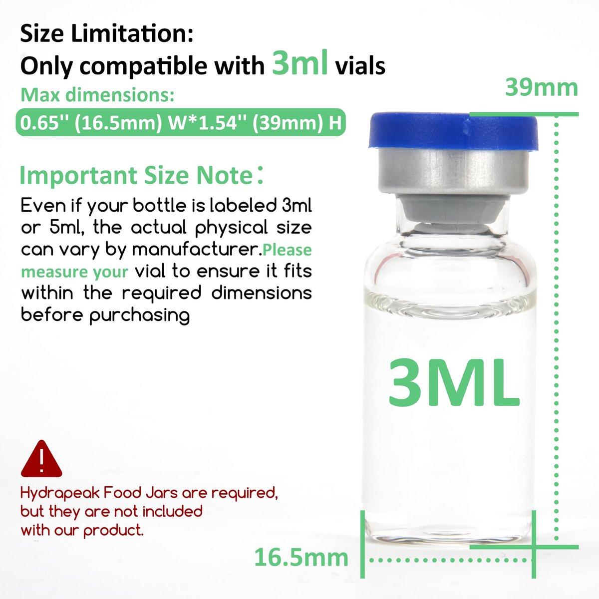 Silikon-Vial-Einsatz 3 ml (1 kurz + 1 lang) kompatibel mit Hydrapeak Lebensmittelgläsern, Vial-Einsatz zur Peptid-Aufbewahrung für 32/25/18 oz Hydrapeak Lebensmittel-Thermos, max. 27 Vials, Blau (ohne Vials & Glas)