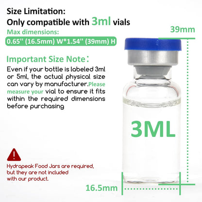 Silikon-Vial-Einsatz 3 ml (1 kurz + 1 lang) kompatibel mit Hydrapeak Lebensmittelgläsern, Vial-Einsatz zur Peptid-Aufbewahrung für 32/25/18 oz Hydrapeak Lebensmittel-Thermos, max. 27 Vials, Blau (ohne Vials & Glas)
