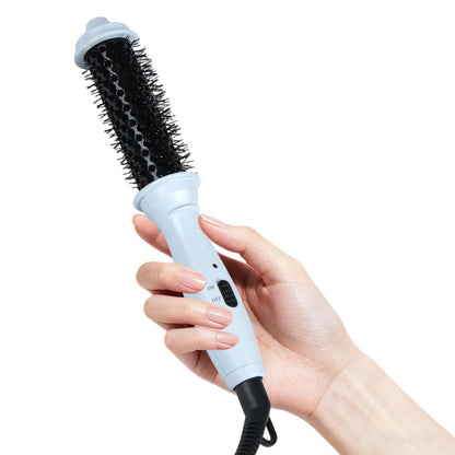 Ouphiny Dual Voltage beheizte Rundbürste, Mini Thermalbürste für Volumen und kleine Locken, 1 Zoll Reise-Lockenstab für kurzes Haar, Blau