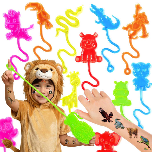 48-teiliges Dschungel-Party-Set – 24 temporäre Tattoos & 24 Klebehände – Perfekte Geburtstagsfeier-Bedarf, Goodie Bag Füller, Schatzkisten-Spielzeug, Klassenzimmerpreise und Geschenke für Schüler