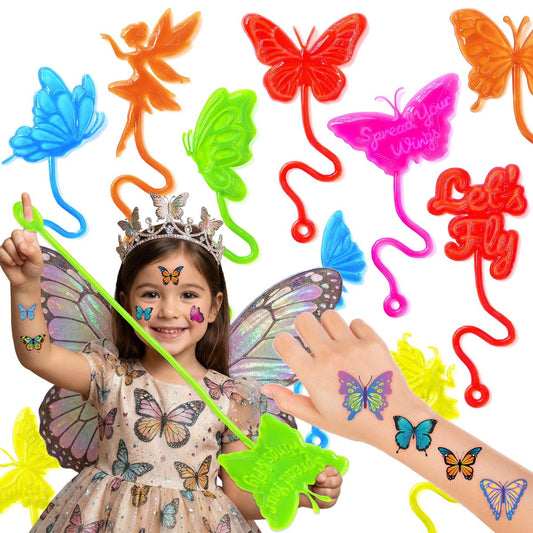 48-teiliges Schmetterlings-Party-Set: 24 temporäre Tattoos & 24 Sticky Hände – Perfekte Geburtstagsparty-Zubehör, Goodie Bag Füller, Schatzbox-Spielzeug, Klassenzimmerpreise und Geschenke für Schüler