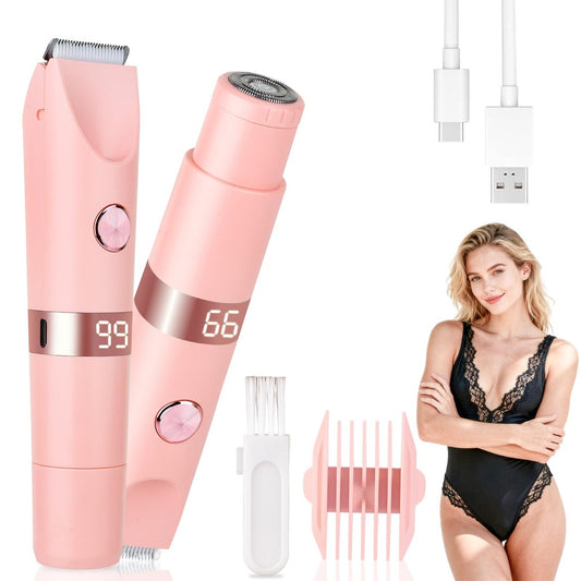 Beanify 2-in-1 Schmerzfreier Elektrorasierer & Bikinitrimmer für Damen mit LED-Anzeige, Wasserdichter Wiederaufladbarer Nass-/Trocken-Elektrorasierer mit Doppelkopf für Damen Intimbereich, Bikini, Achseln, Beine, Arme, Gesicht