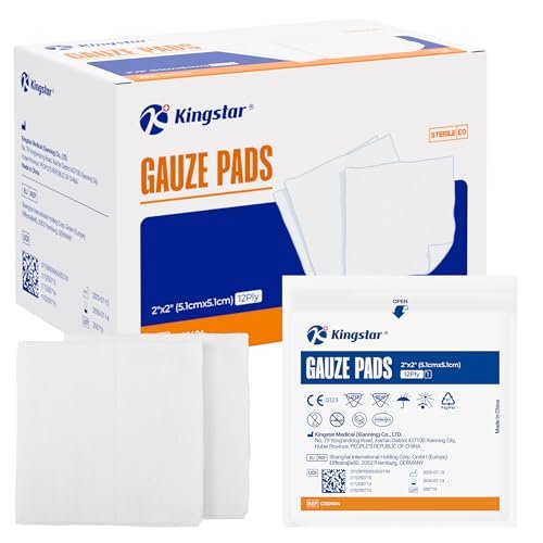 100 Stück sterile Mullkompressen 2x2 Zoll 12-lagig, 100% Baumwolle, medizinische Wundauflagen, hoch saugfähig, Krankenhausqualität für Erste Hilfe und Chirurgie