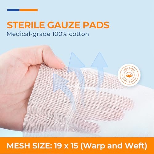 100 Stück sterile Mullkompressen 2x2 Zoll 12-lagig, 100% Baumwolle, medizinische Wundauflagen, hoch saugfähig, Krankenhausqualität für Erste Hilfe und Chirurgie