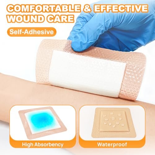 Carbou Silikon-Wundverband superabsorbierend 5x5 Zoll, 10 einzeln verpackte, selbstklebende wasserdichte Verbände, weicher, hochsaugfähiger Verband für Wundversorgung, Verbrennungen, Dekubitus, Traumata und chirurgische Wunden