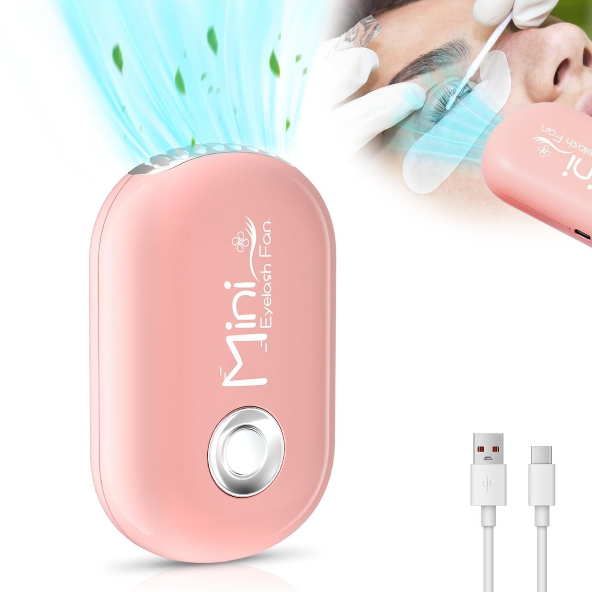 Buqikma Mini Lash Fan für Wimpernverlängerungen – Tragbarer Handventilator mit USB-C wiederaufladbarer Wimpern-Ventilator für Make-up-Trocknung und Kühlung, Rosa