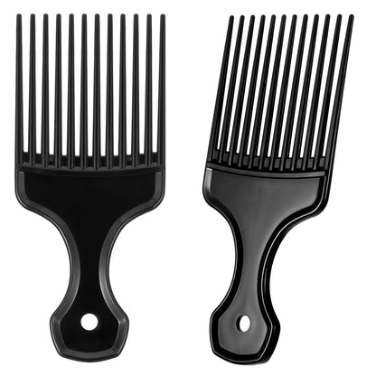 2er-Set Haarkamm Plastik Afro Kamm Entwirrungs-Lifting-Kamm mit breiten Zinken für Damen und Herren (Schwarz)