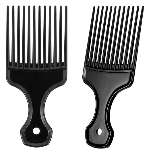 2er-Set Haarkamm Plastik Afro Kamm Entwirrungs-Lifting-Kamm mit breiten Zinken für Damen und Herren (Schwarz)
