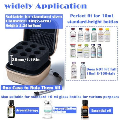 JFGLORIX Insulin-Kühlschrank-Aufbewahrungsbox für Insulinfläschchen, Peptid-Aufbewahrungsetui, passend für Standard 10 ml U-100 Fläschchen, Gold (9 Fächer)
